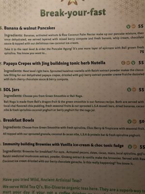 Menu at The Seeds of Life in Ubud