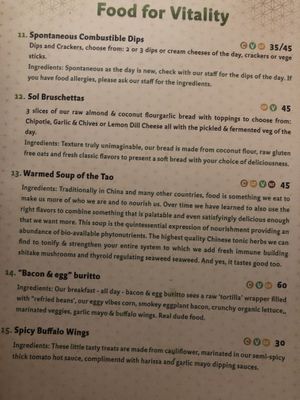 Menu at The Seeds of Life in Ubud