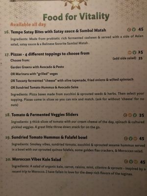 Menu at The Seeds of Life in Ubud