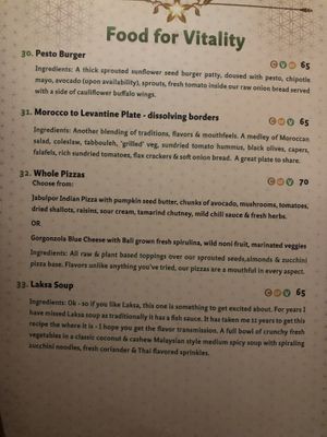 Menu at The Seeds of Life in Ubud