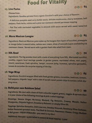 Menu at The Seeds of Life in Ubud