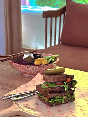 rye sandwich at 2 Roots Plant-Based Café in Ho Chi Minh City