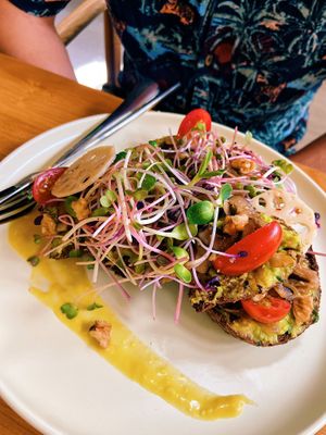 Avocado shiitake toast  at 2 Roots Plant-Based Café in Ho Chi Minh City