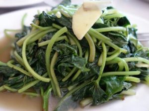 sweet potatoes leaves at Kak Lynn's Kitchen in Tangkak