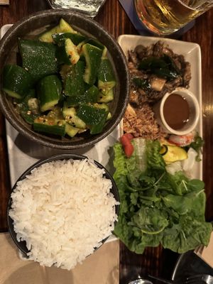 Smashed cucumber and mushroom larb   at Lost in Asia in Hobart