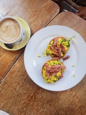 Vegan breakfast muffin.  August 2022 at Cherry Reds Cafe and Bar in Birmingham
