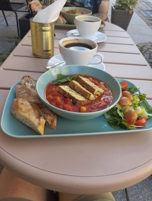 Vegan shakshuka and coffee at Coffee Station in Województwo Warmińsko-mazurskie