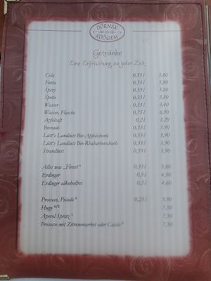 Speisekarte at Dörnsk an Köögem in Nebel