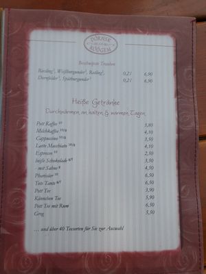 Speisekarte at Dörnsk an Köögem in Nebel