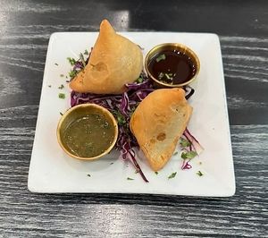 Samosas. So Yummy and warm!  at Sage Vegetarian Restaurant in Durham