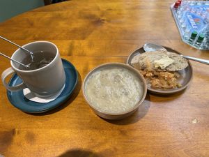 Tea, Artichoke Soup, Bread & Kimchi  at Kahvila Napero  in Helsinki