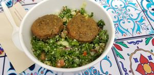 Salad with two toppings: 2 falafels and tabouleh at Fill a Pita in Central Singapore