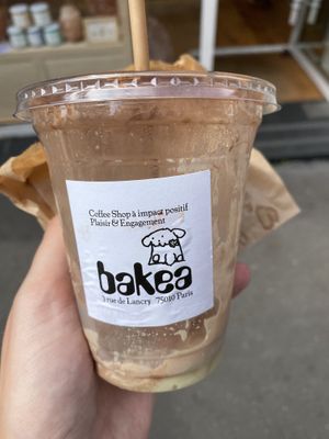 Front of latte  at Bakea in Paris