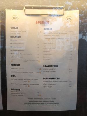 Menu (August 2023) at Bunte Burger Cologne in Cologne