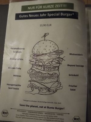 Seasonal burger menu at Bunte Burger Cologne in Cologne