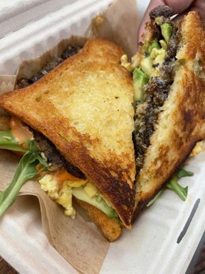 Breakfast sandwich *looks better than taste*  at Kitchen Mouse in Los Angeles