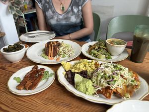 Delicious vegan dishes   at Kitchen Mouse in Los Angeles