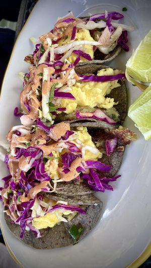 The vegan breakfast tacos unbelievable what wonderful flavors  at Kitchen Mouse in Los Angeles