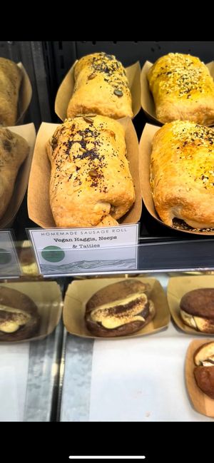 Vegan haggis rolls  at KJ's Bothy Bakery in Scotland