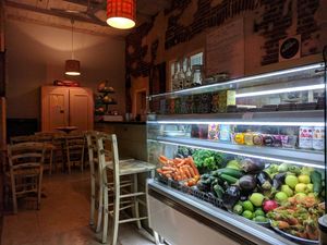 the veggie counter....looking good and fresh! at Zoe Food in Gran Canaria