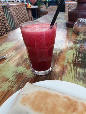 Beetroot, apple, pear, celery juice at Big Beet in Katoomba
