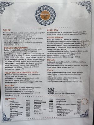 Menu  at Hummustown Bistrot in Lazio