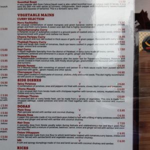 vegetarian mains  at Rasa Newcastle in Newcastle Upon Tyne