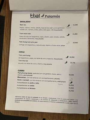 Menu  at THAI in Palamos