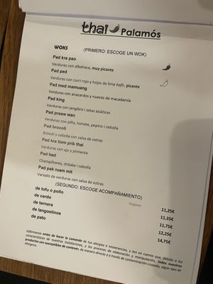 Menu  at THAI in Palamos