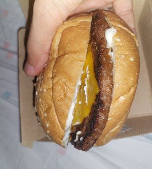 Vegan cheeseburger at Nom Street Food & Smashed Burgers in Rhodes