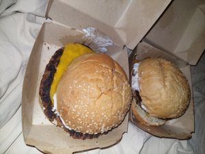 Vegan cheese burger at Nom Street Food & Smashed Burgers in Rhodes