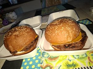 My favorite vegan burger takeaway at Nom Street Food & Smashed Burgers in Rhodes