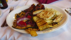 vegan meal with gardein chicken, grilled veggies, plantains... at The Lodge at Bryce Canyon in Bryce