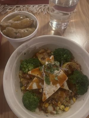Veg plate with tofu and fingerling potatoes— pretty decent with some hot sauce added   at The Lodge at Bryce Canyon in Bryce