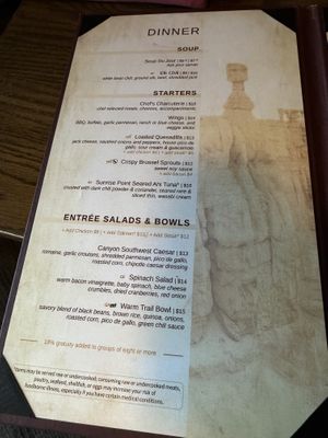 Dinner menu part one  at The Lodge at Bryce Canyon in Bryce