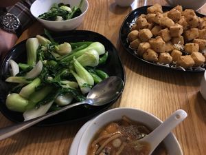 Salt and pepper tofu, vegetarian hot and sour soup, mixed vegetables  at So Good in Ottawa