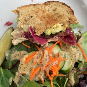 Reuben made vegan, best vegan nut cheese ever at Under the Bodhi Tree in Pahoa