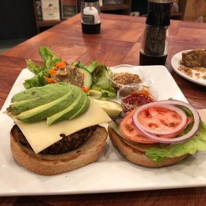 Veggie burger  at Under the Bodhi Tree in Pahoa