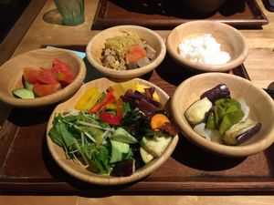 All the salad and vegetables at Nasukamo in Kyoto