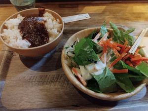 Buffett. Not too many options, but food quality food and nice veggies. All dishes are labeled with their contents, pretry easy. at Nasukamo in Kyoto