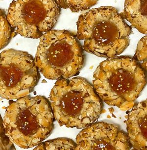 Vegan gluten free almond thumbprint cookies - apricot  at Overlook Bakery in Woodstock