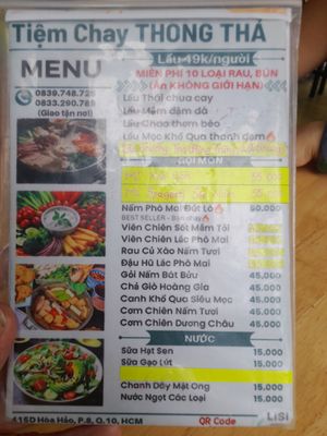 Menu in Vietnamese only at Tiệm Chay Thong Thả in Ho Chi Minh City
