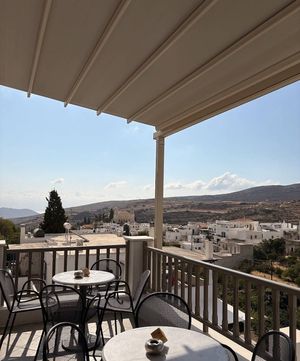 Overlooking Lefkes village  at Ramnos Café in Paros