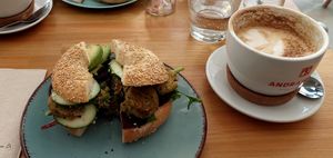 Vegan Life Bagel with extra Avocado and Cappuccino with plant-based Milk at TASTE in Schleswig-holstein