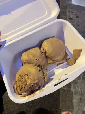 Profiteroles to-go, tastes better than they look!  at Vegitalian in Salzburg