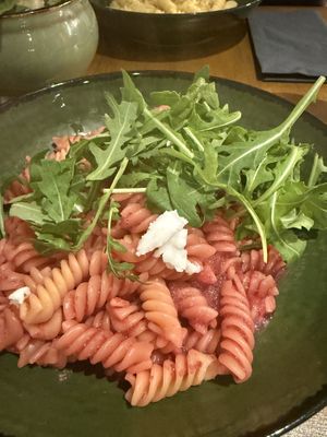 pink pasta  at Vegitalian in Salzburg