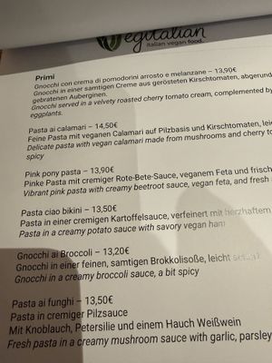 menu  at Vegitalian in Salzburg