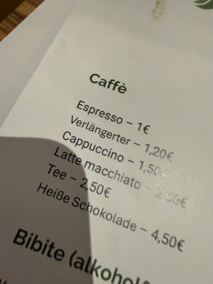 coffee menu  at Vegitalian in Salzburg