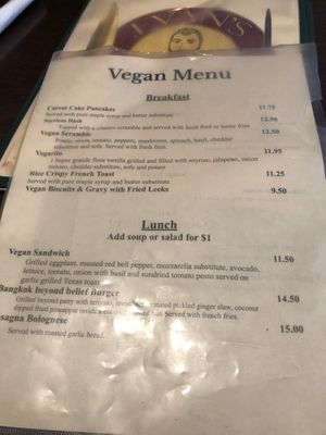 Regular vegan menu you have to ask for at Evan's Kitchen in Sacramento
