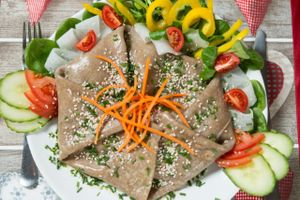 A salty pancake ( unfortunately not vegan) always with lots of fresh vegetables. at Nostalgia in Dolny Kubin